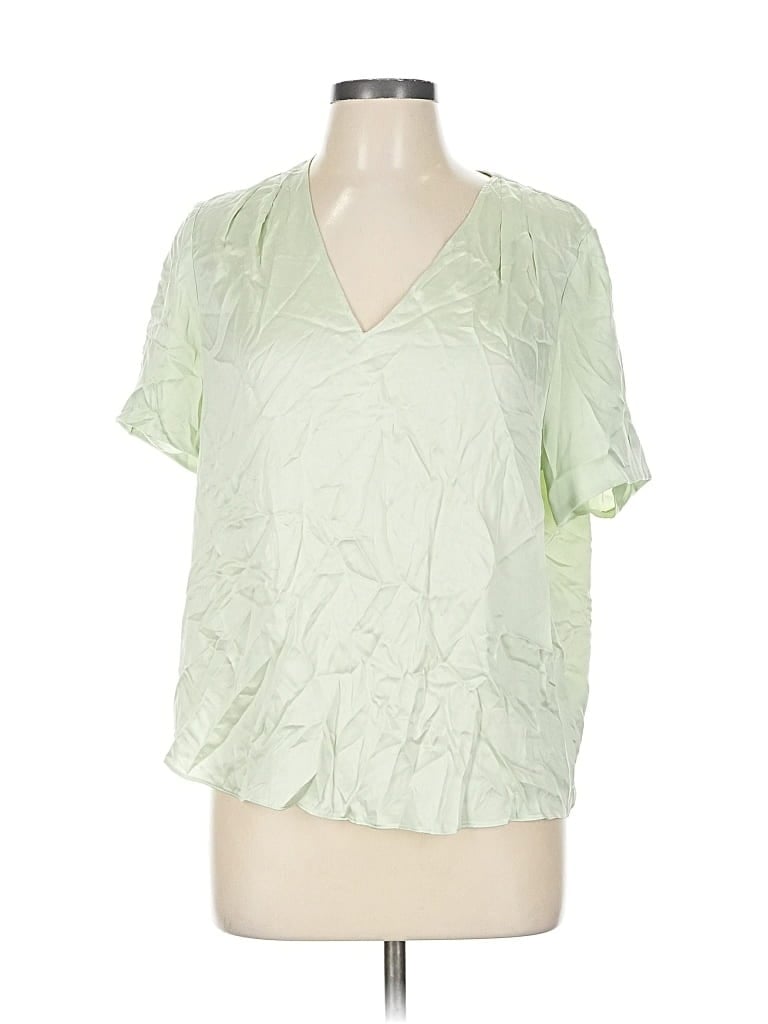 Pre-owned Antonio Melani Short Sleeve Silk Top Green V Neck Tops
