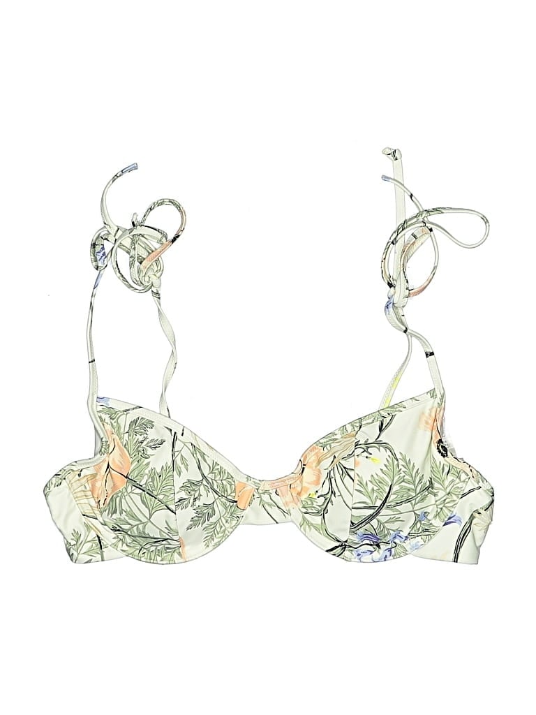 Pre-owned Amuse Society Swimsuit Top Green Floral Pattern Swimwear