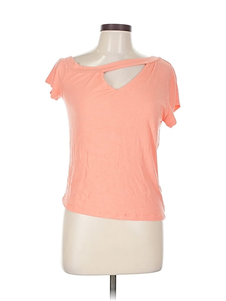 Pre-owned Elan Short Sleeve Top Orange Keyhole Neckline Tops