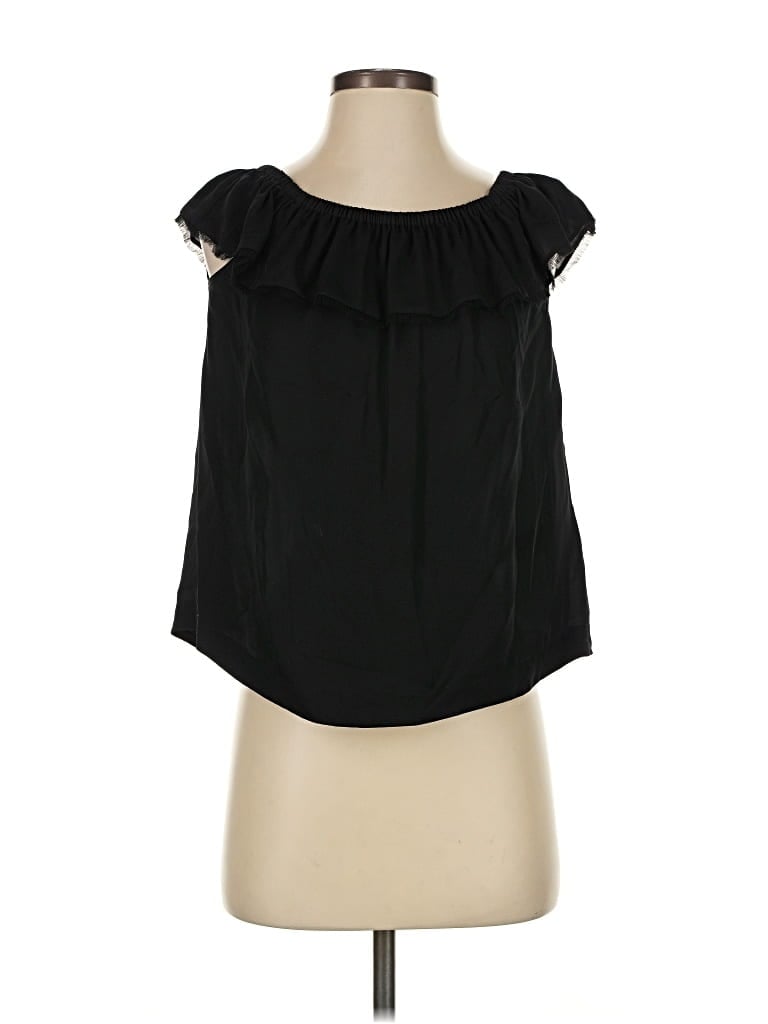 Pre-owned Rebecca Taylor Sleeveless Silk Top Black Ruffles Neckline Tops
