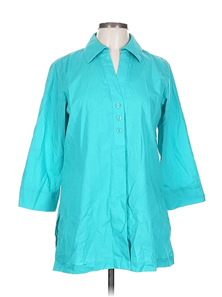 Pre-owned Foxcroft 3/4 Sleeve Button Down Shirt In Blue