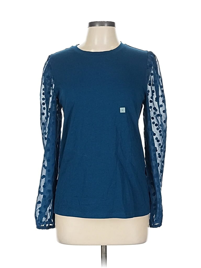 Pre-owned Ann Taylor Loft Outlet Long Sleeve Top Blue Crew Neck Tops