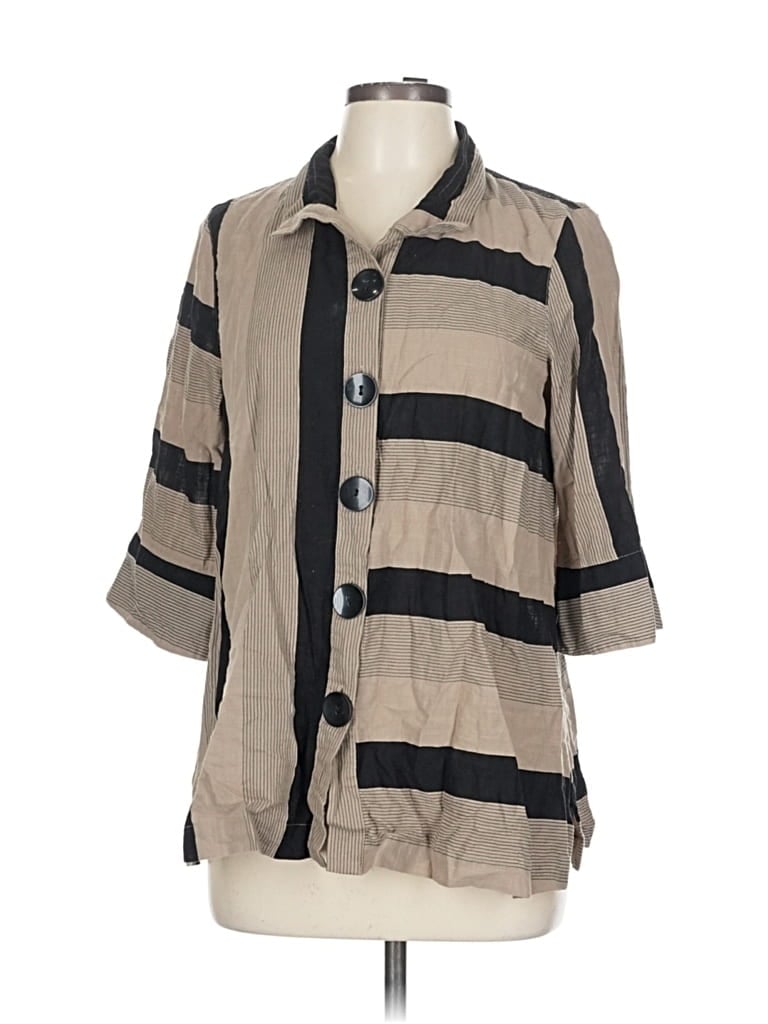 Pre-owned Ali Miles 3/4 Sleeve Button Down Shirt In Gray