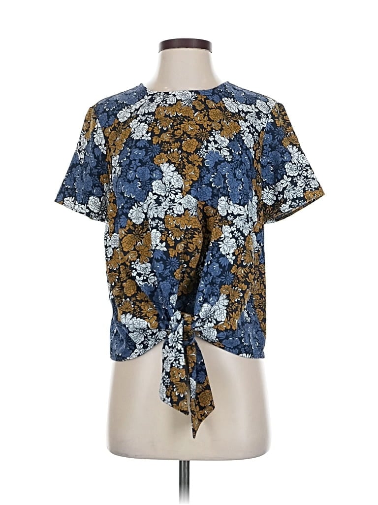 Pre-owned Ann Taylor Factory Short Sleeve Blouse In Blue