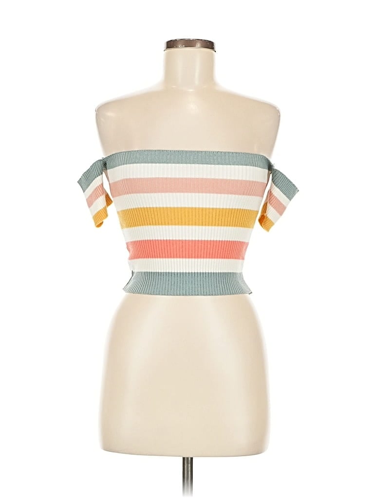 Pre-owned Lulus Short Sleeve Top Green Strapless Neckline Tops