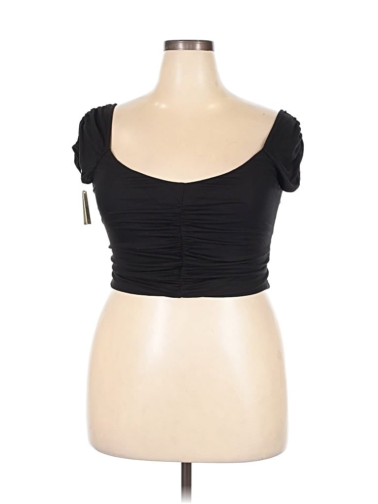 Ogl Short Sleeve Top Black Strapless Neckline Tops