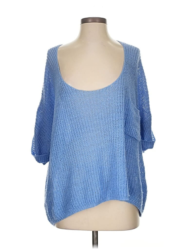 Pre-owned Ces Femme 3/4 Sleeve Top Blue Scoop Neck Tops
