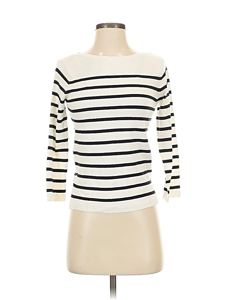 Pre-owned H&m 3/4 Sleeve Top Ivory Boatneck Tops In White