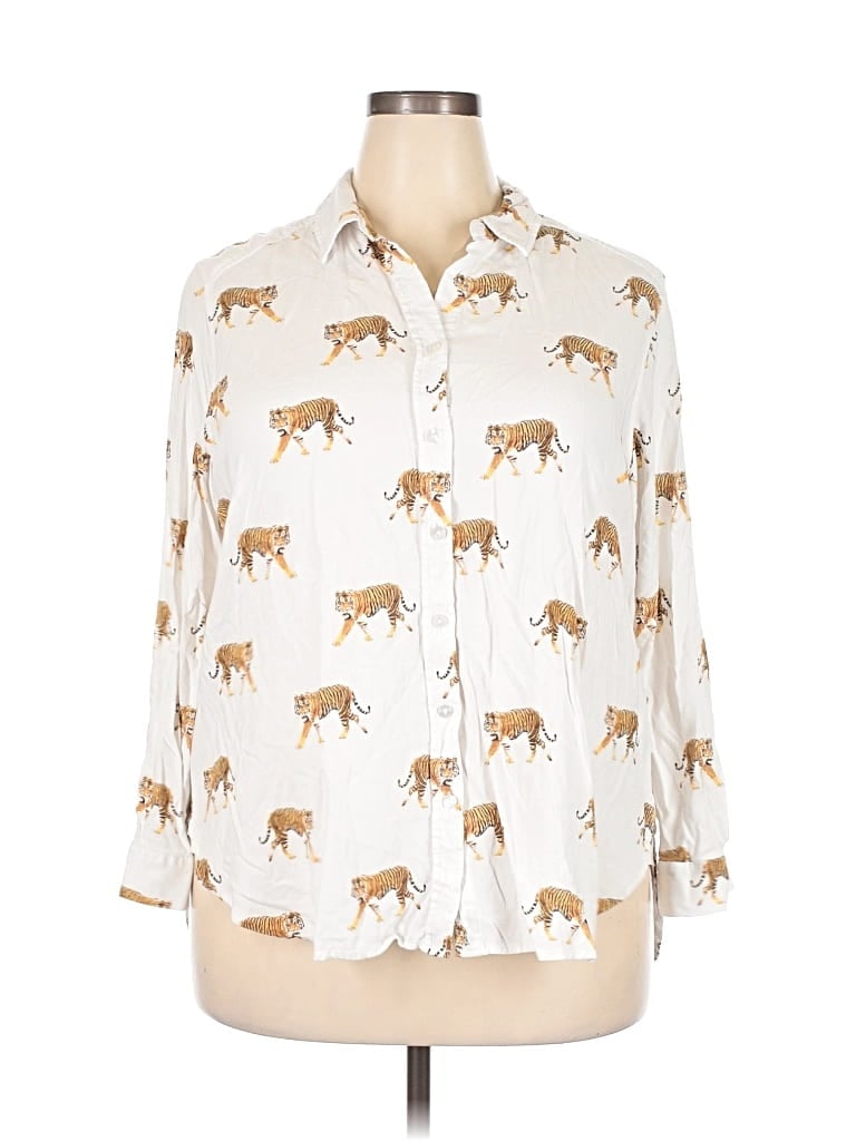 Pre-owned Jane And Delancey 3/4 Sleeve Button Down Shirt In White