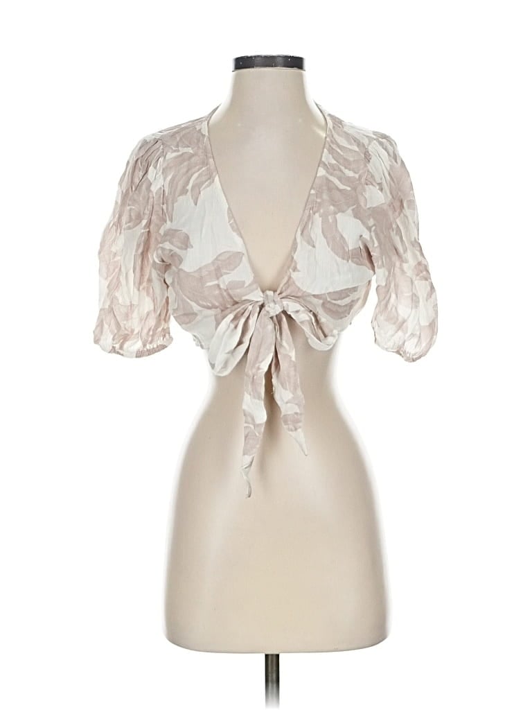 Pre-owned Elan Short Sleeve Blouse In White