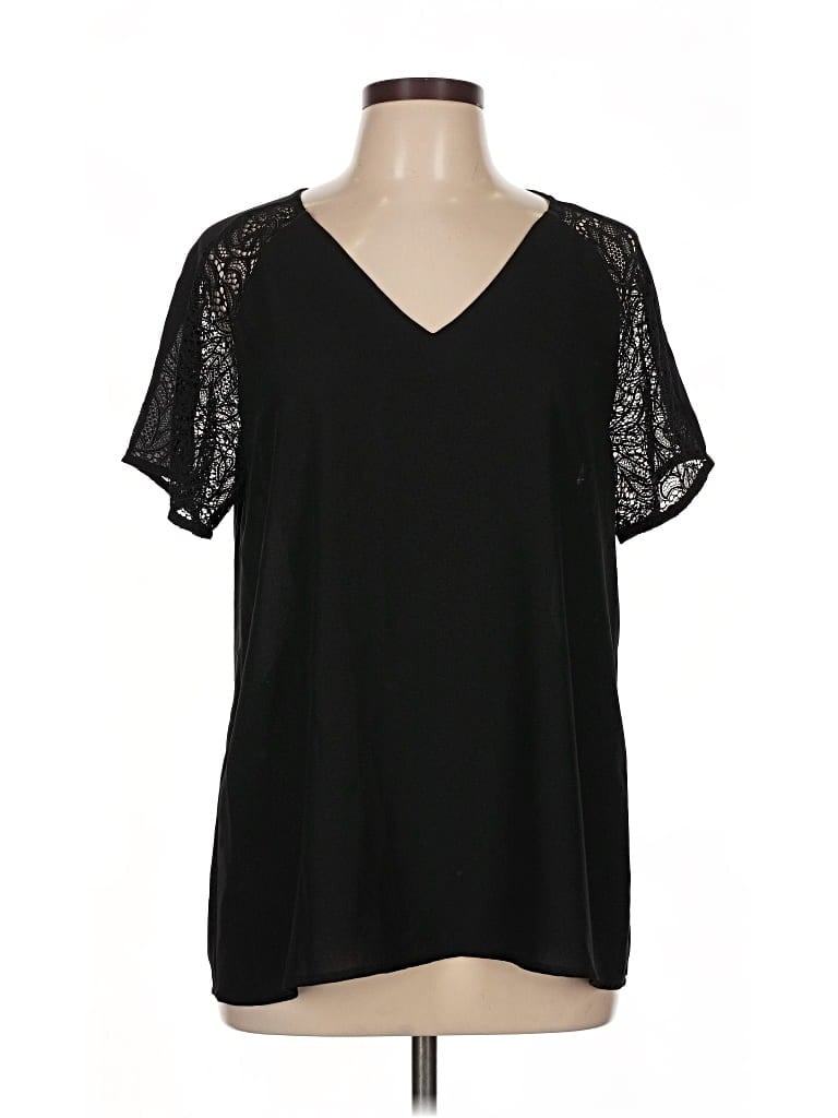 Pre-owned Catherine Catherine Malandrino Short Sleeve Top Black V Neck Tops