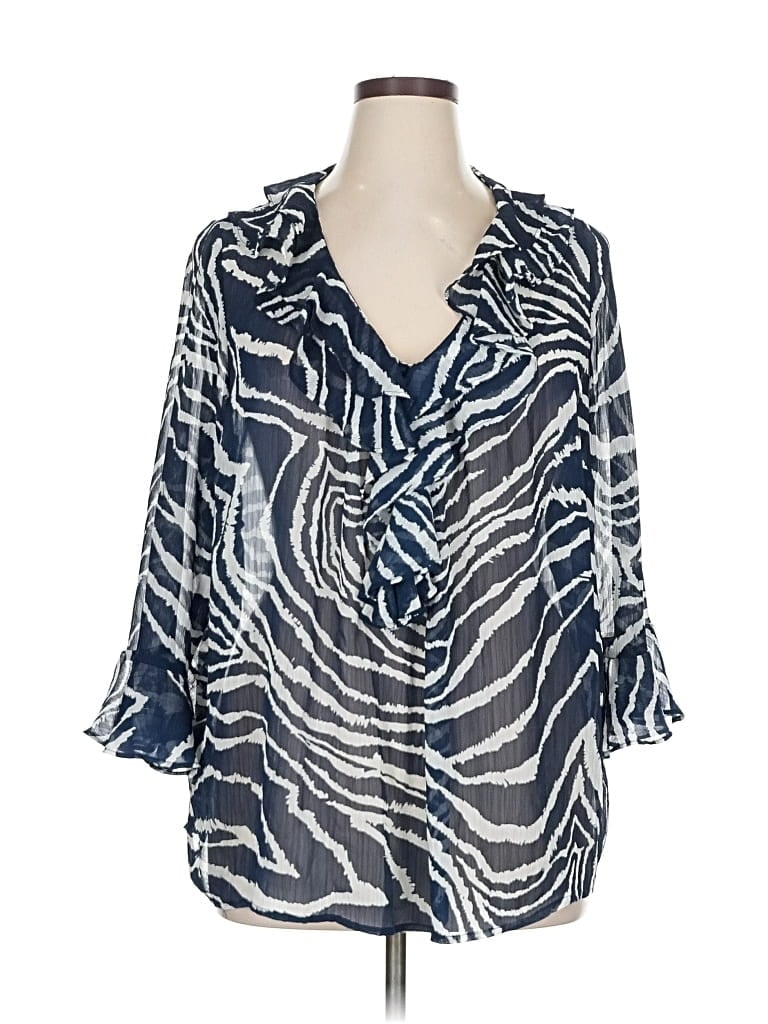 Pre-owned Jones New York Signature 3/4 Sleeve Blouse In Blue