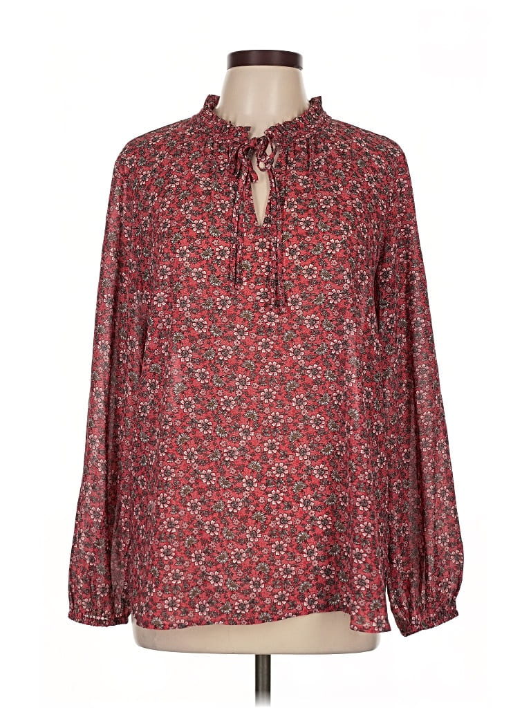 Pre-owned Ann Taylor Loft Long Sleeve Blouse In Burgundy
