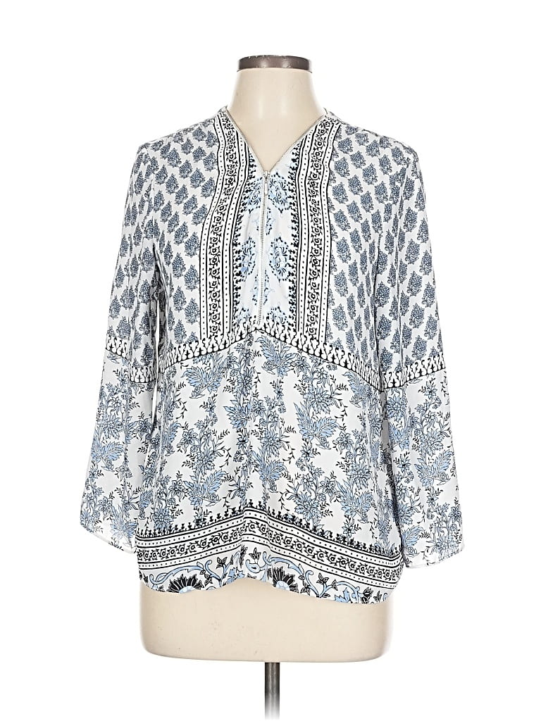 Pre-owned Inc International Concepts 3/4 Sleeve Blouse In Blue