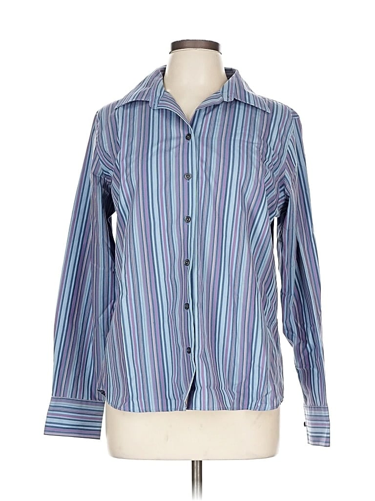 Pre-owned Eddie Bauer Long Sleeve Polo Shirt In Blue