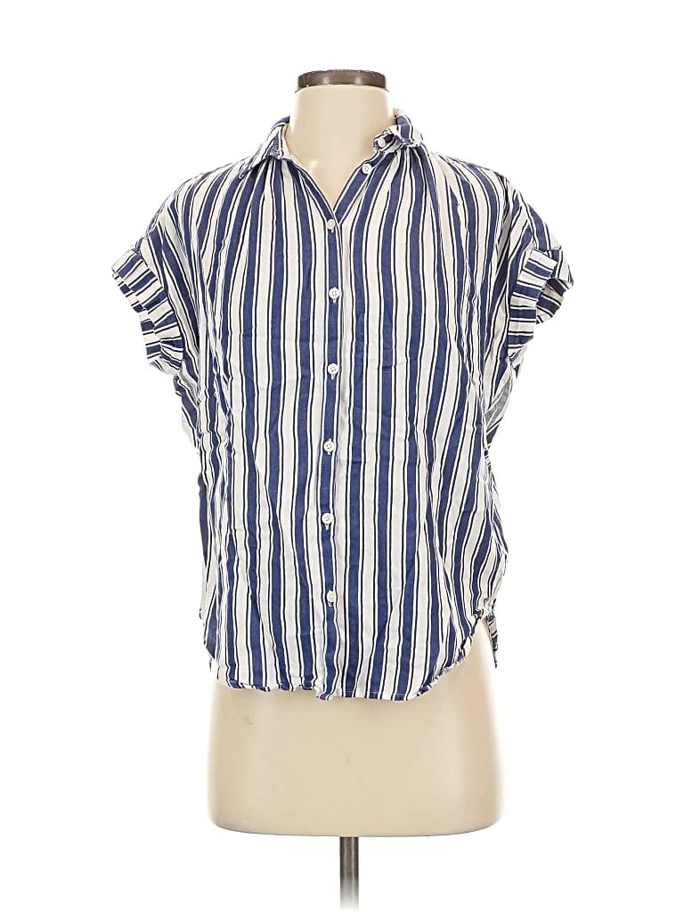 Pre-owned Madewell Short Sleeve Blouse In Blue