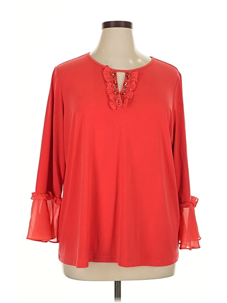 Pre-owned Susan Graver 3/4 Sleeve Blouse In Red