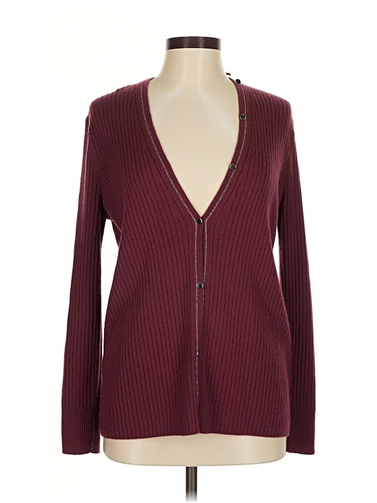 Pre-owned Lafayette 148 Cashmere Cardigan Sweater In Burgundy