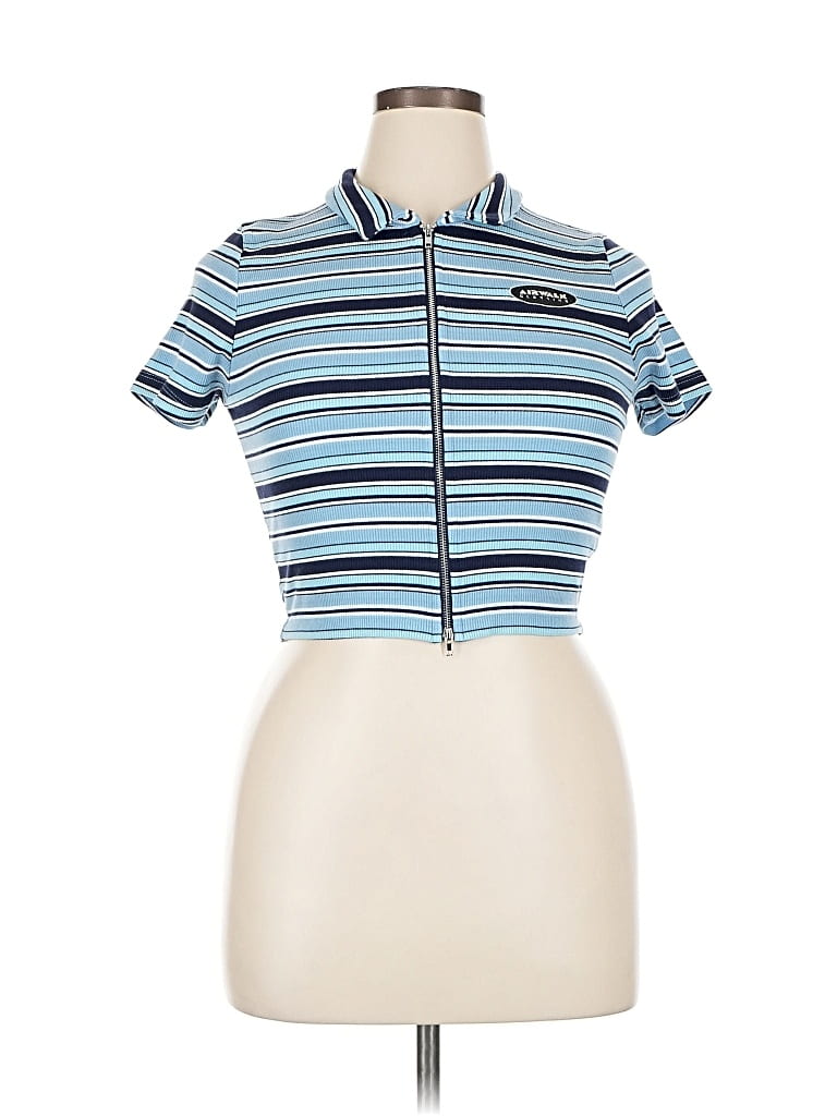 Pre-owned Forever 21 Short Sleeve Top Blue Mock Neckline Tops