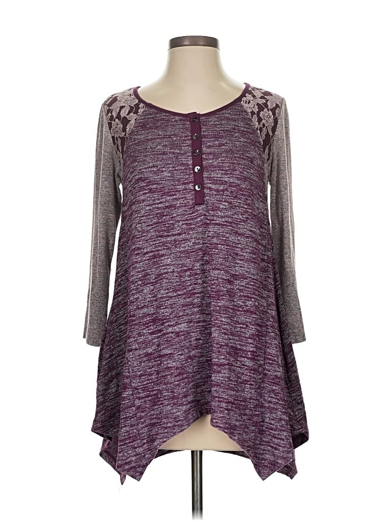 Pre-owned Logo By Lori Goldstein Long Sleeve Henley Shirt In Purple