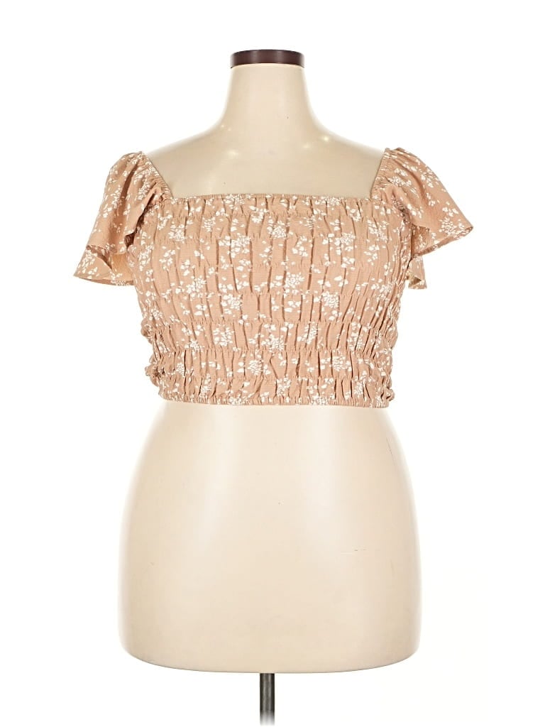 Pre-owned Lane Bryant Short Sleeve Top Tan Strapless Neckline Tops In Brown