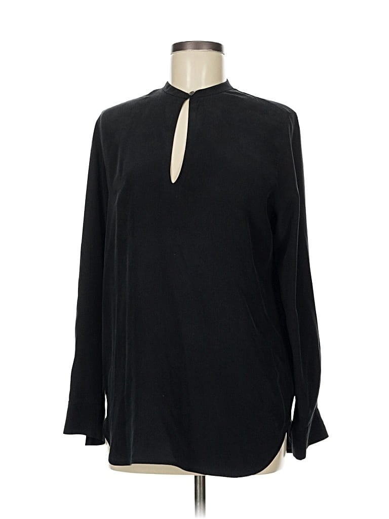 Pre-owned Everlane Long Sleeve Silk Top Black Keyhole Neckline Tops