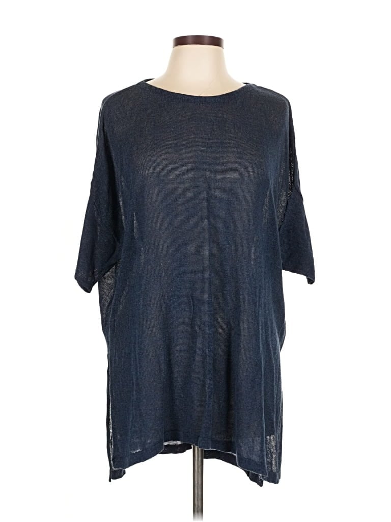 Pre-owned Purejill 3/4 Sleeve Top Blue Crew Neck Tops