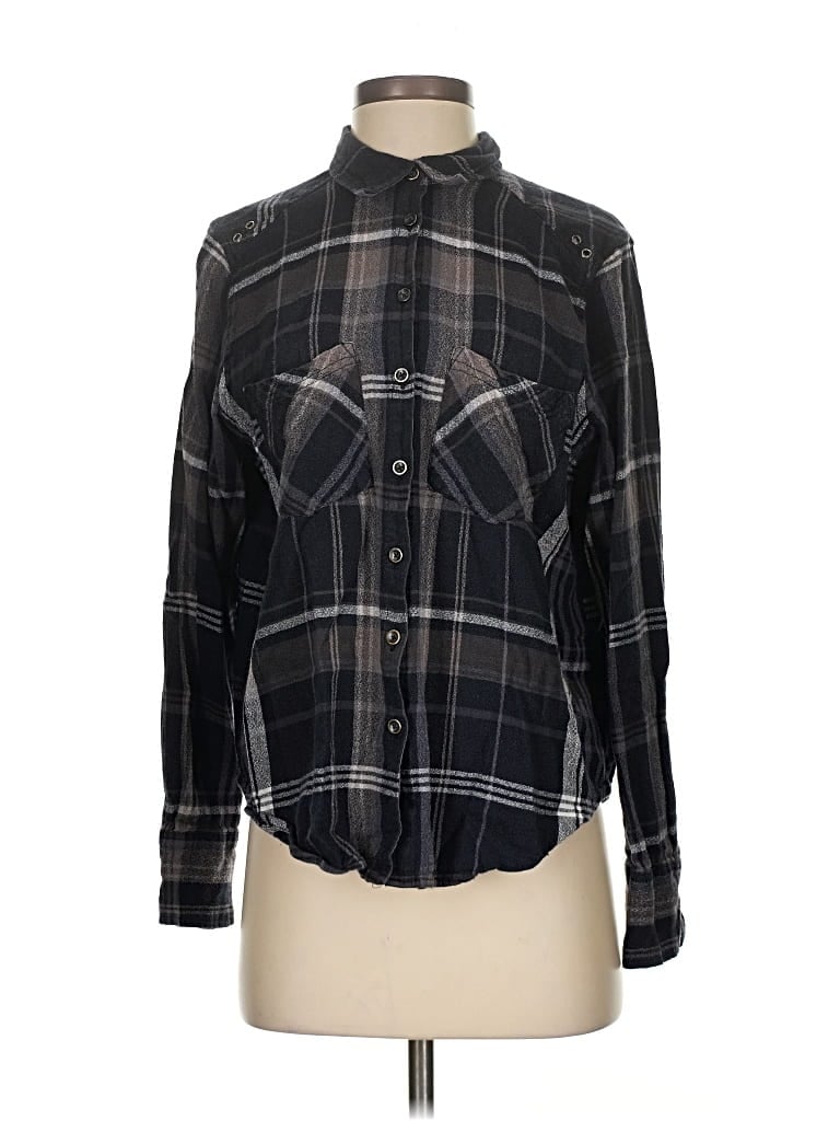 Pre-owned Free People Long Sleeve Button Down Shirt In Black
