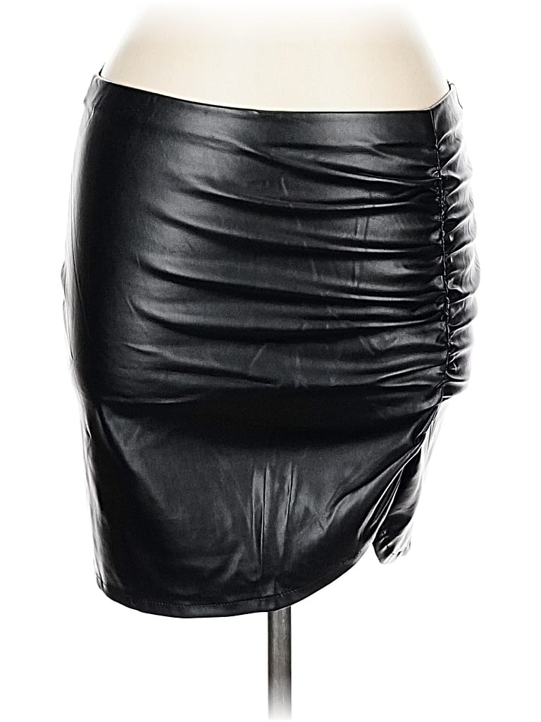 Pre-owned Assorted Brands Faux Leather Skirt In Black