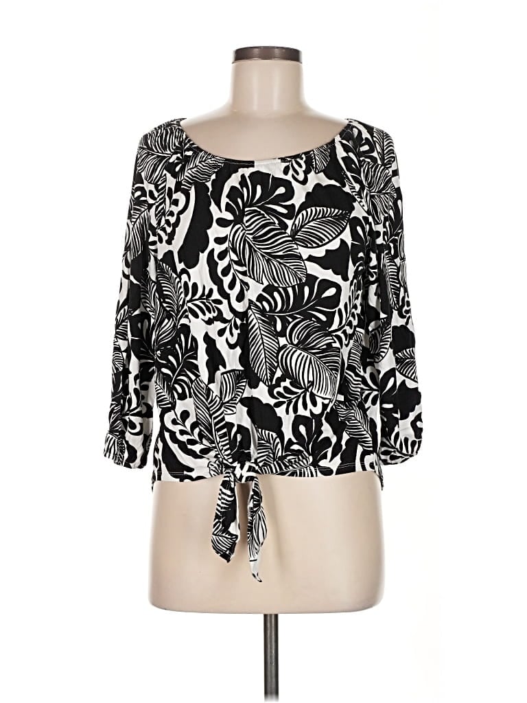 Pre-owned Emily Daniels 3/4 Sleeve Blouse In Black