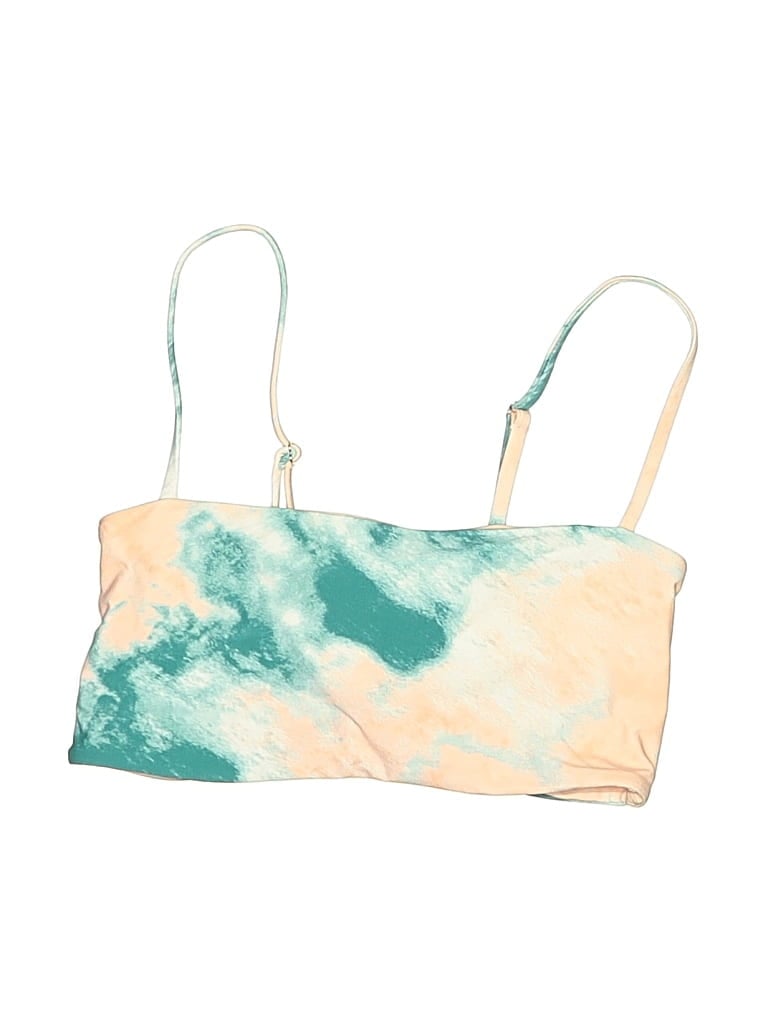 Pre-owned Volcom Swimsuit Top Teal Tie-dye Pattern Swimwear In Blue