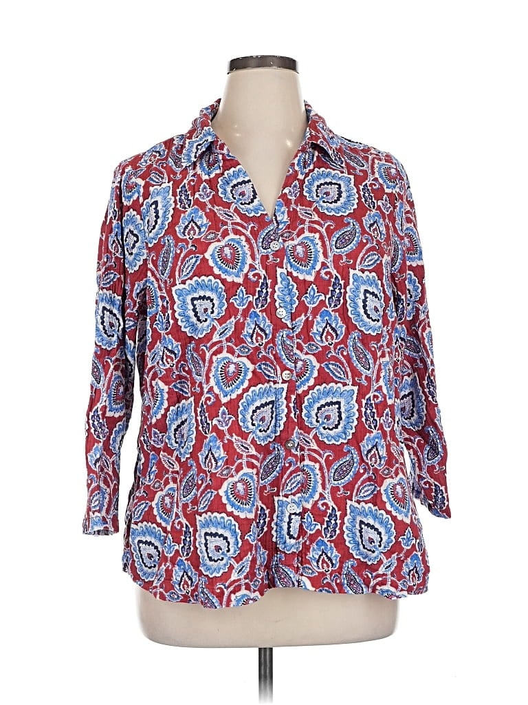 Pre-owned Soft Surroundings 3/4 Sleeve Button Down Shirt In Blue