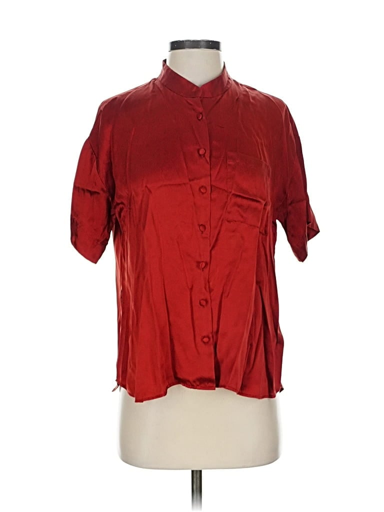 Pre-owned Frame Short Sleeve Silk Top Red Collared Neckline Tops