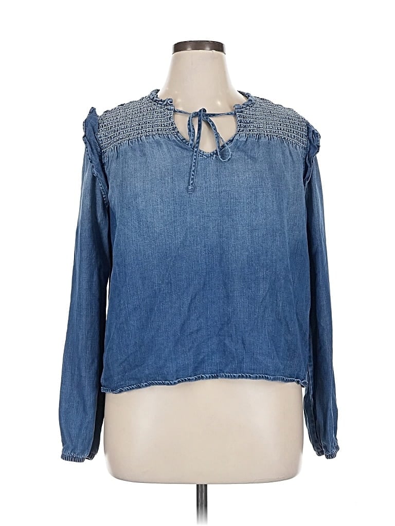 Pre-owned Cloth & Stone Long Sleeve Blouse In Blue