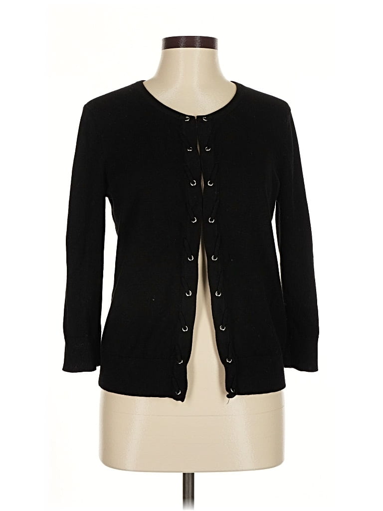 Pre-owned Cable & Gauge 3/4 Sleeve Top Black Keyhole Neckline Tops