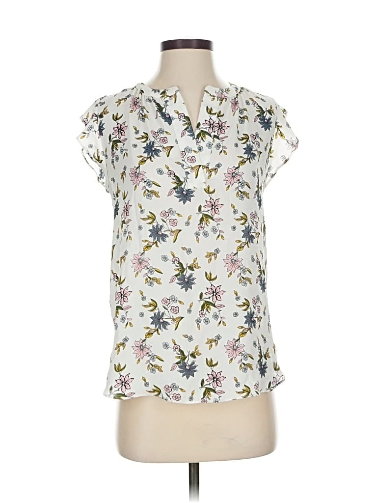 Pre-owned Ann Taylor Loft Short Sleeve Blouse In White