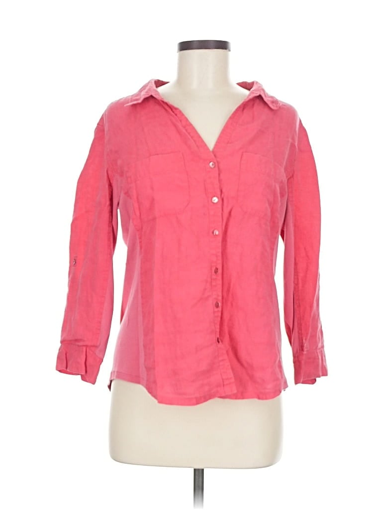 Pre-owned Eileen Fisher 3/4 Sleeve Button Down Shirt In Pink