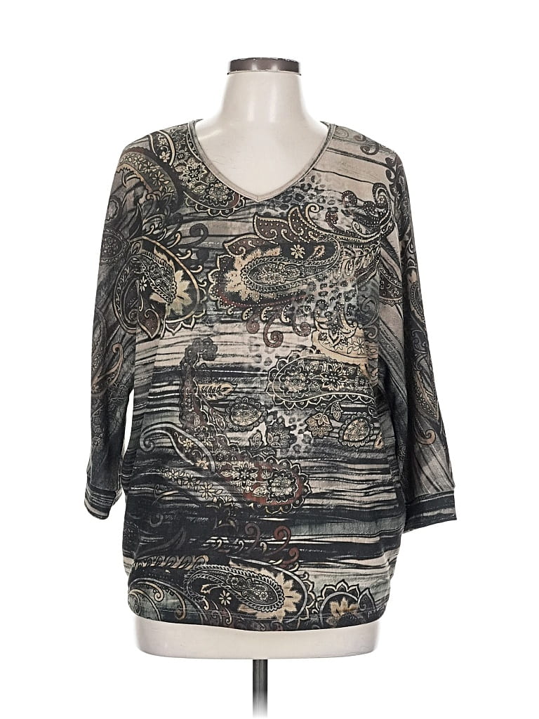 Pre-owned Chico's 3/4 Sleeve T-shirt In Gray