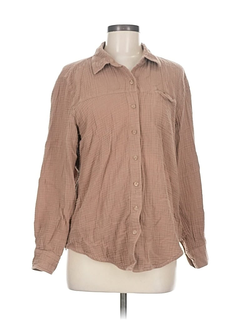 Pre-owned Splendid Long Sleeve Button Down Shirt In Brown