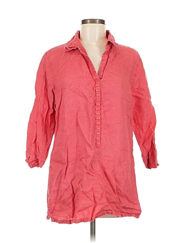 Pre-owned Chico's 3/4 Sleeve Button Down Shirt In Red