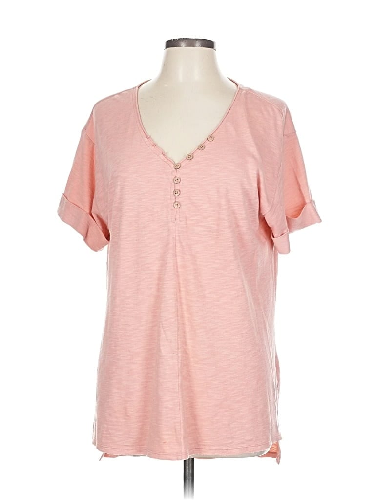 Pre-owned Time And Tru Short Sleeve Henley Shirt In Pink