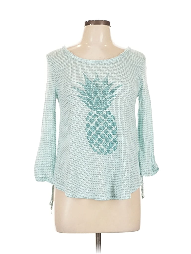 Pre-owned Wallflower 3/4 Sleeve Top Teal Scoop Neck Tops In Blue