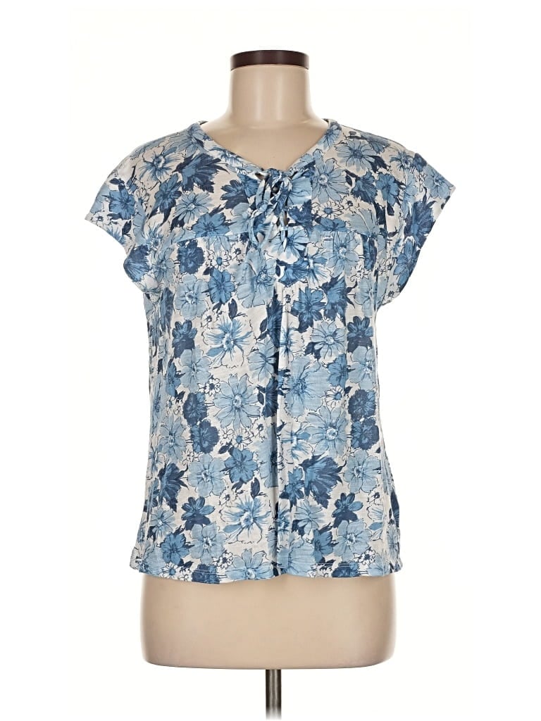 Pre-owned Lucky Brand Short Sleeve Blouse In Blue