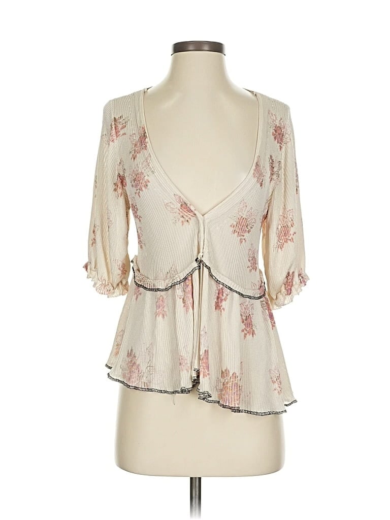 Pre-owned Free People 3/4 Sleeve Blouse In White