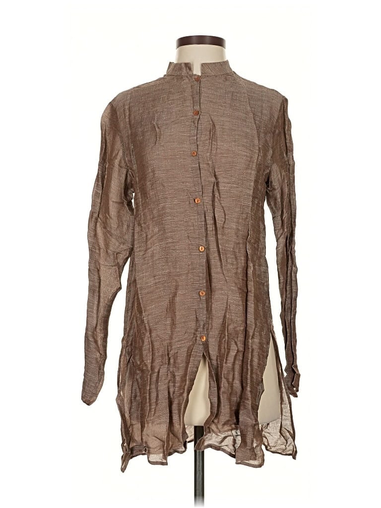 Pre-owned Eileen Fisher Long Sleeve Blouse In Brown