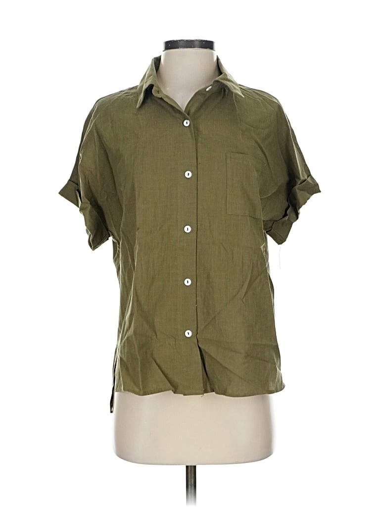 Pre-owned Unbranded Short Sleeve Button Down Shirt In Green
