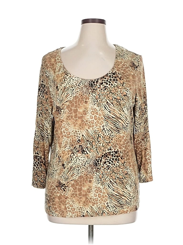 Pre-owned Chico's 3/4 Sleeve T-shirt In Brown