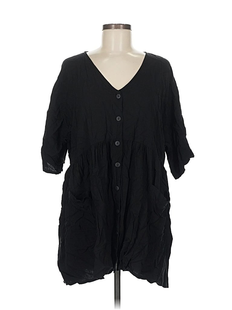 Pre-owned Unbranded 3/4 Sleeve Button Down Shirt In Black