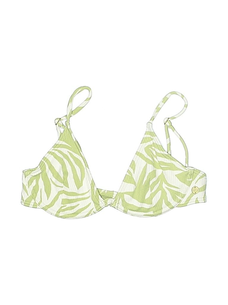 Pre-owned Billabong Swimsuit Top Green Tropical Pattern Swimwear