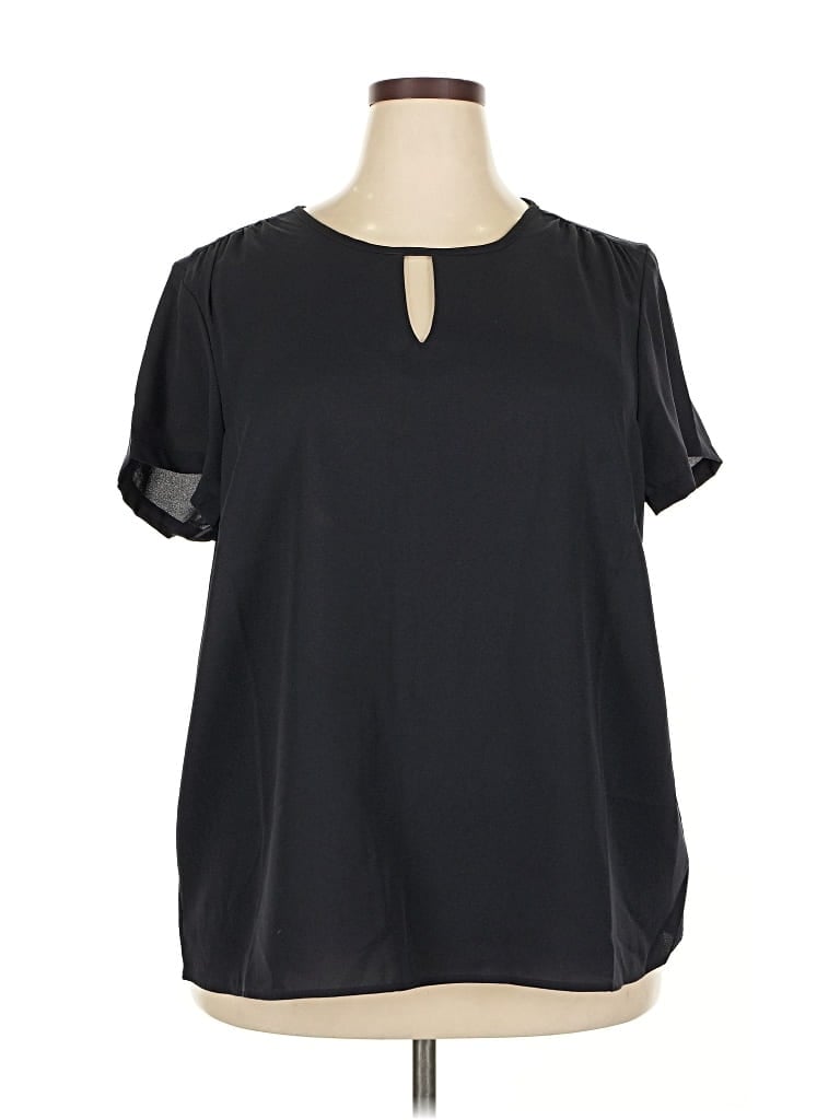 Pre-owned Lands' End Short Sleeve Blouse In Black